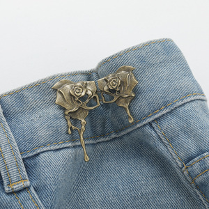 Rose kim loại hợp kim đơn giản mạ buttonless có thể điều chỉnh kích thước eo denim quần với có thể tháo rời Nút hoa mẫu hoa hình dạng hoa - Product Image 6