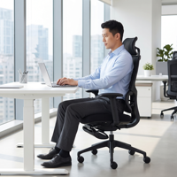 Chaise de bureau exécutive ergonomique moderne avec accoudoirs réglables 2D, support lombaire réglable en hauteur, dossier en maille, base pivotante 3 positions