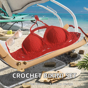 STOCK 8Colors Padding Crochet <b>Bikini</b> Tankinis One-piece <b>Set</b> Lace up Details Knit Brazilian Cheeky Swimwear - Product Image 2