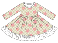 Nouvelle Arrivée Robe Quotidienne à Volants pour Enfants, Motif Floral Écossais et Blocs de Couleurs, Robe Personnalisée en Bambou pour Bébés Filles Printemps & Automne
