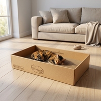 Boîte à gratter pour chat adulte en carton ondulé 2 en 1 : Lit et salon pour chat, résistant à l'usure et aux griffures, motif dessin animé, pour intérieur