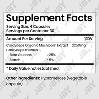 JBY OEM Capsules de Cordyceps Militaris Biologiques – Suppléments Naturels d'Extrait de Champignon pour Soutenir l'Immunité et l'Énergie chez l'Adulte – Végétalien