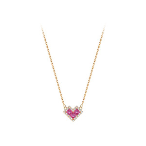 Collar con colgante de corazón de diamante con incrustaciones de mircro francés, collar de acero inoxidable con corazón Rosa romántico dulce de gama alta - Product Image 6