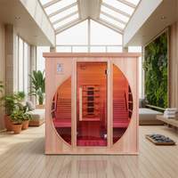 Ruang Sauna Recliner Ganda Persegi Kayu Cedar Merah Solid Modern untuk 2 Orang dengan Pemanas Inframerah Jauh Elektrik Ramah Lingkungan untuk Vila