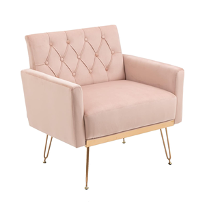 เก้าอี้เลานจ์สไตล์ผู้หญิงผ้ากำมะหยี่สีชมพูพร้อมขาโลหะสีทองทนทานหุ้มเฟอร์นิเจอร์ห้องนั่งเล่นโดย tosee - Product Image 3