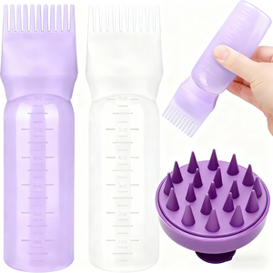 Brosse de massage du cuir chevelier en plastique et peigne pour les racines, applicateur de couleur et d'huile pour cheveux, ensemble de bouteilles de peigne à shampooing ionique imperméable pour tous les types de cheveux - Product Image 1