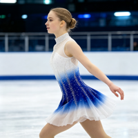 Robe de patinage sur glace dégradé bleu et blanc, ornée de strass scintillants, sans manches, pour enfants et adultes, pour compétition et spectacle