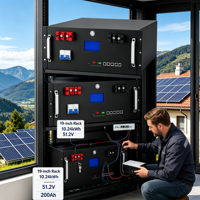 Batterie LiFePO4 19 pouces pour montage en rack, 51,2 V 200 Ah 10,24 kWh, stockage d'énergie domestique avec BMS intégré 150 A