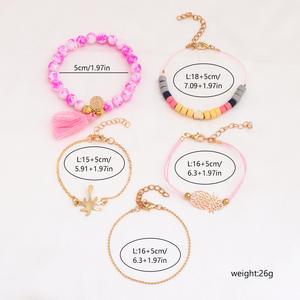 Conjunto de Pulseras de Moda con Dijes para Mujer, Estilo Bohemia, Chapado en Oro, Cuentas de Resina Acrílica, Borlas, Piña, Palmera, Joyería de Regalo - Product Image 4