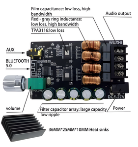 ZK-1002 HIFI TPA3116 5.0 เครื่องขยายเสียงดิจิตอลกำลังสูง สเตอริโอ บอร์ด 100W+100W สำหรับโฮมเธียเตอร์ แอมป์ แอมพลิฟายเออร์ ตัวเปรียบเทียบแบบเชิงเส้น - Product Image 4