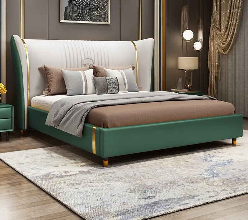 2024 سرير ذكي فاخر أحدث الإضاءة الفاخرة نمط كاليفورنيا الملك غرفة النوم أثاث مجموعة التخزين الصلبة الخشب سرير للمنزل