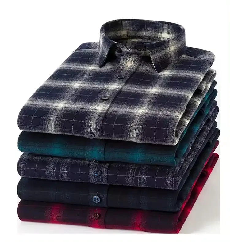 Fabrik individuell lässig dunkle Farbe kariert Muster flanell Polyester Elasthan Check-Shirts für Herren Sommer Kollektion Check-Shirts