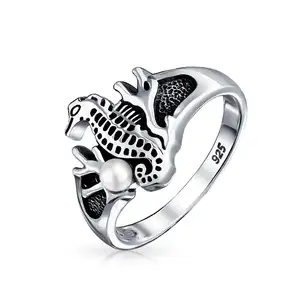 Lovely Sea Coral Seahorse Animal Sterling Silver Ring For Girl Party Gift