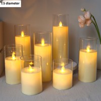 Bougie LED sans flamme en verre cylindrique transparent, effet flamme vacillante, bougie pilier ivoire, plusieurs tailles, pour mariage et maison