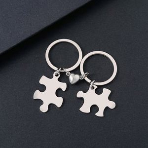 Stainless Steel Couple <b>Puzzle</b> Keychain Magnet Heart-shaped Small Label Laser Engraving logo Printing Blank Material Holiday Gift - Product Image 5