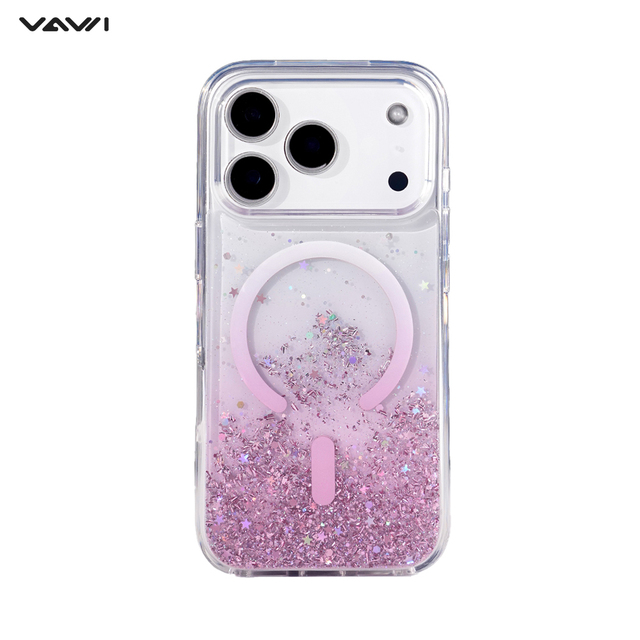 VAWI B162 Crystal Gradient Glitter Magnetic Phone case for iPhone 18 17 16 Pro Max IMD Rainbow Ombre Transparent Back Cover