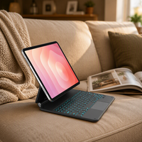 Clavier sans fil compatible avec Samsung Galaxy Tab S11, clavier magique avec rétroéclairage RVB 7 couleurs, touches de style ciseaux, pavé tactile intégré, coque de clavier