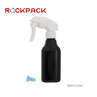 Bouteille pulvérisateur à gâchette en plastique PET noire de 200 ml, forme carrée, bouteille pulvérisateur à brume