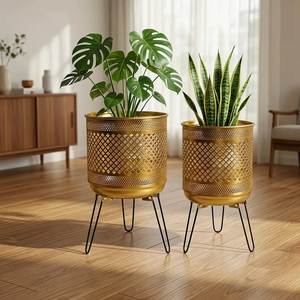 Durable Metal Planter Flower <b>Pot</b> with Rust Resistant Finish for Indoor Outdoor Garden and Patio Plant Decoration - Product Image 2