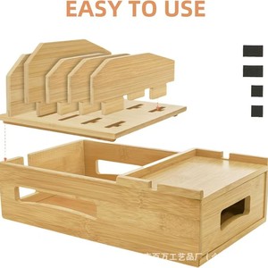 Bamboo Wood Cable Management Box Desktop Phone <b>Tablet</b> <b>Stand</b> Solid Wood Organizer Power Strip Storage Box - Product Image 5