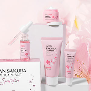 Coffret de Soins de la Peau Sakura Japonais Marque Blanche 4 Pièces Naturel Anti-Âge Réparateur Sérum Visage Nettoyant Lotion Crème Contour des Yeux - Product Image 2
