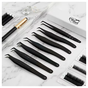Luxury Fiber Grip Stainless Steel Eyelash Extension Tweezers Pointed Slim Tip 45 Degree Professional Mega Volume 12cm - Product Image 5