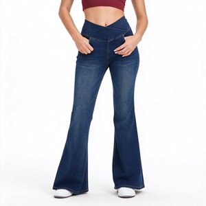 Pantalon de yoga évasé en jean extensible taille haute pour femme, effet ventre plat, coupe <span class=keywords><strong>bootcut</strong></span>, avec poches – En stock - Product Image 2
