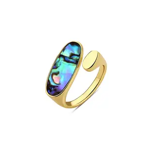 Fine Jewelry Chunky Abalone Shell Ring 925 Sterling Silver Women Adjustable Open Rings