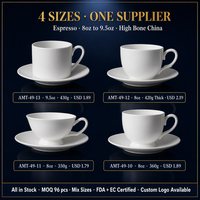 Mug à expresso personnalisé en porcelaine fine, 8oz 9.5oz, paroi épaisse, 420g, logo personnalisé, certifié FDA, en stock