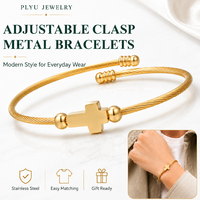 Bracelet croix en acier inoxydable doré, jonc ouvert réglable torsadé pour hommes et femmes, bijou quotidien, cadeau