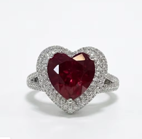 Bague de fiançailles et de mariage en argent S925, 4 carats, en forme de cœur, rouge sang de pigeon, cultivée en laboratoire, pour soirée romantique, cadeau