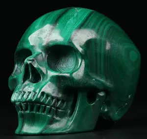 MR.SKULL 2.0" Natural Malachite Skulls Statue Hand Carved Gemstone Fine Art Sculpture Reiki Healing Stone Skulls