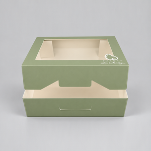 Boîte à gâteau télescopique en carton vert Li Chang avec fenêtre transparente - Product Image 2