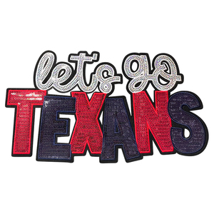 Toppa Personalizzata con Paillettes 'Let's Go Texans', Distintivo Ricamato con Lettere Glitterate, Applicazione Grande Termoadesiva per Tifosi di Football di Houston - Product Image 2