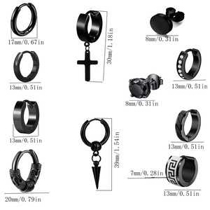 Boucles d'oreilles à clipser en acier titane noir, design géométrique en forme de croix, pour hommes et femmes, sans perçage, ensemble de clips d'oreille tendance - Product Image 2