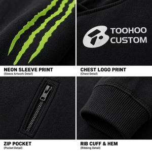 Sweat-shirt à capuche surdimensionné en polaire avec poches zippées et imprimé néon sur les manches - Product Image 3