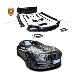 Kit carrosserie en fibre de carbone sèche style Top-C pour <span class=keywords><strong>Mercedes</strong></span> Benz <span class=keywords><strong>AMG</strong></span> GT63 : Lame avant, jupes latérales, spoiler de pare-chocs arrière, capot moteur - Product Image 5