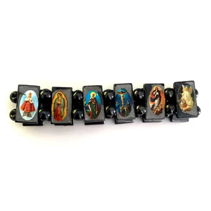 Braccialetto Magnetico Nero da Uomo per Terapia della Salute con Turchese e Design Spirituale Religioso Cristiano con Gesù, San e Messia - Product Image 2