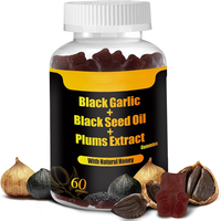 Gummies à l'ail noir, à l'huile de nigelle et à l'extrait de prune avec miel naturel pour le soutien immunitaire et antioxydant, 60 unités