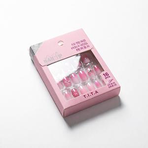 Puntas de uñas cuadradas T.I.T.A, 16 piezas, degradado rosa con pedrería para uso diario - Product Image 1