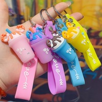 Porte-clés et pendentifs de sac mignons et kawaii, style dessin animé, thé au lait boba et crème glacée 3D, pour enfants et filles