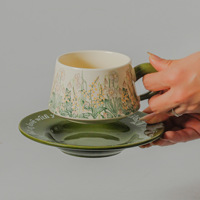 Ensemble de muguet en céramique vintage muguet, tasse à café avec soucoupe et tasse à fleurs de latte, vaisselle exquise pour le thé de l'après-midi