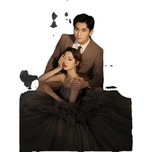 Elegant Gray Ball Gown Wedding Dress With Long Train Sweetheart Neckline Tulle Fabric Vintage Style Studio Photography Outfit - Product Image 5