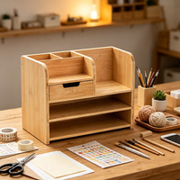 Organisateur de bureau en bambou naturel personnalisé, porte-documents en bois avec tiroirs, adapté pour une utilisation à domicile ou au bureau