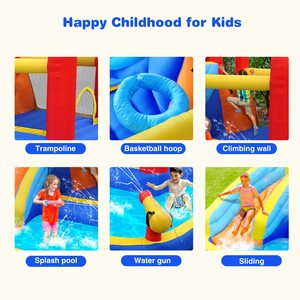 Tobogán acuático inflable directo de fábrica para niños con piscina, área de saltos, pared de escalada y aro de baloncesto - Product Image 4
