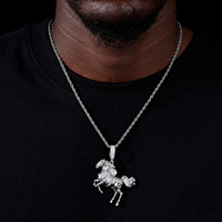 Pendentif Cheval au Galop de Luxe, Plaqué Or 18K, Laiton, Diamant CZ AAAAA, Collier Breloque Animale, Bijoux de Haute Qualité, Fabrication d'Usine