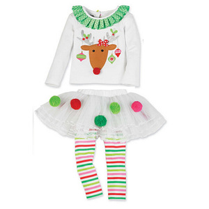 Ropa para niñas pequeñas, conjuntos de boutique navideños, tutú con estampado de alces, pantalones de colores arcoíris y conjunto de top de manga larga - Product Image 2
