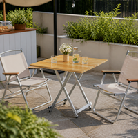 Table à manger pliante carrée portable de 80 cm avec plateau en imitation bois et structure en métal