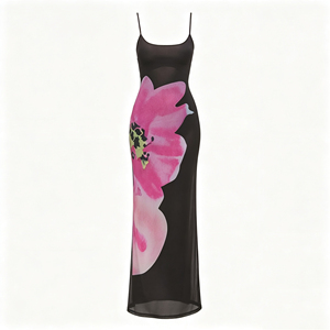 Robe longue en <span class=keywords><strong>maille</strong></span> à imprimé floral pour femme, respirante, ODM, été - Product Image 4