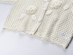 Pull court en tricot ajouré à manches longues et col rond, style décontracté et romantique à la <span class=keywords><strong>française</strong></span>, en <span class=keywords><strong>laine</strong></span>/viscose, avec fermeture boutonnée - Product Image 5